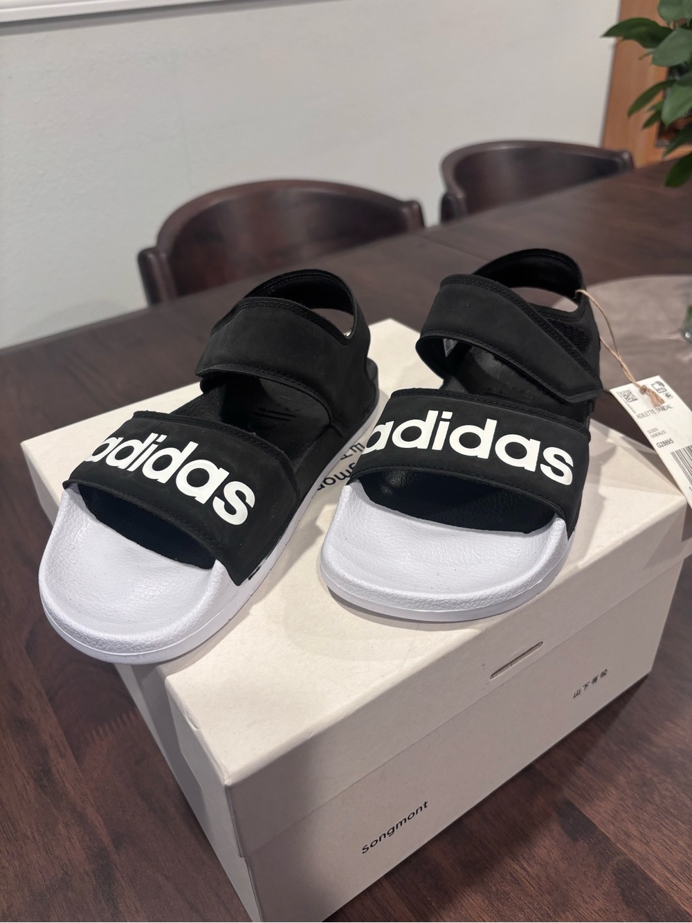 adidas Black & White Youth Hook-and-Loop Sport Sandals